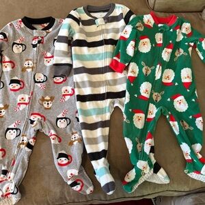 3 Carter’s Festive Kids One Piece Fleece Pajama Sets with Feet